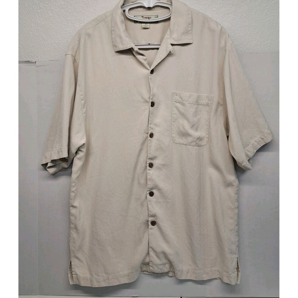 Tommy Bahama Mens M 100% Silk Short Sleeve Button Up Shirt Cream